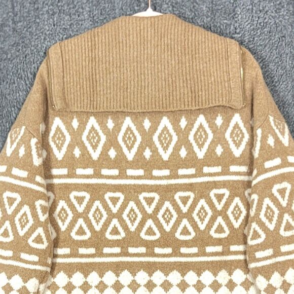 J Crew Sweater Womens L/XL Brown Relaxed Half Zip in Geometric Knit BD643 - Picture 8 of 13